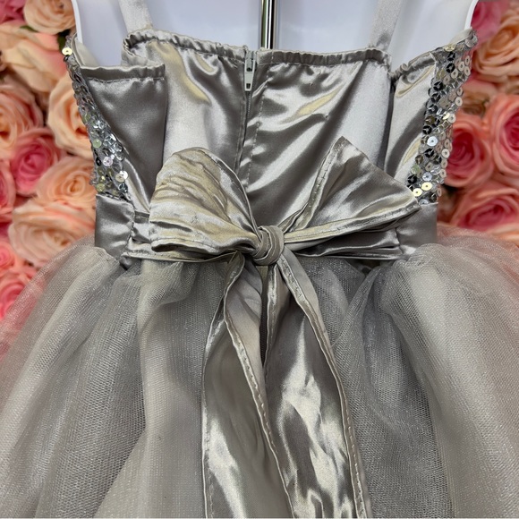 Little Girls Ankle Length Brown Taffeta Dress - Picture 7 of 9